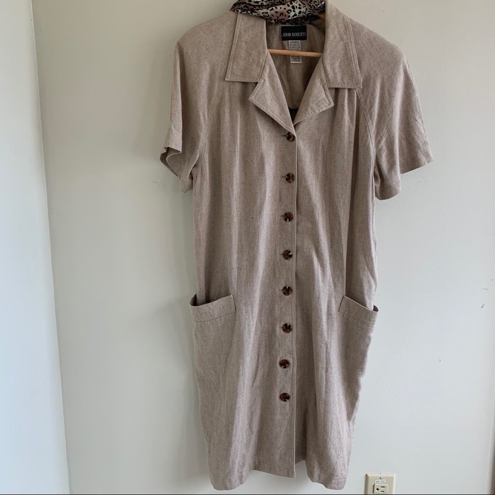 Vintage John Roberts Linen Button Dress
